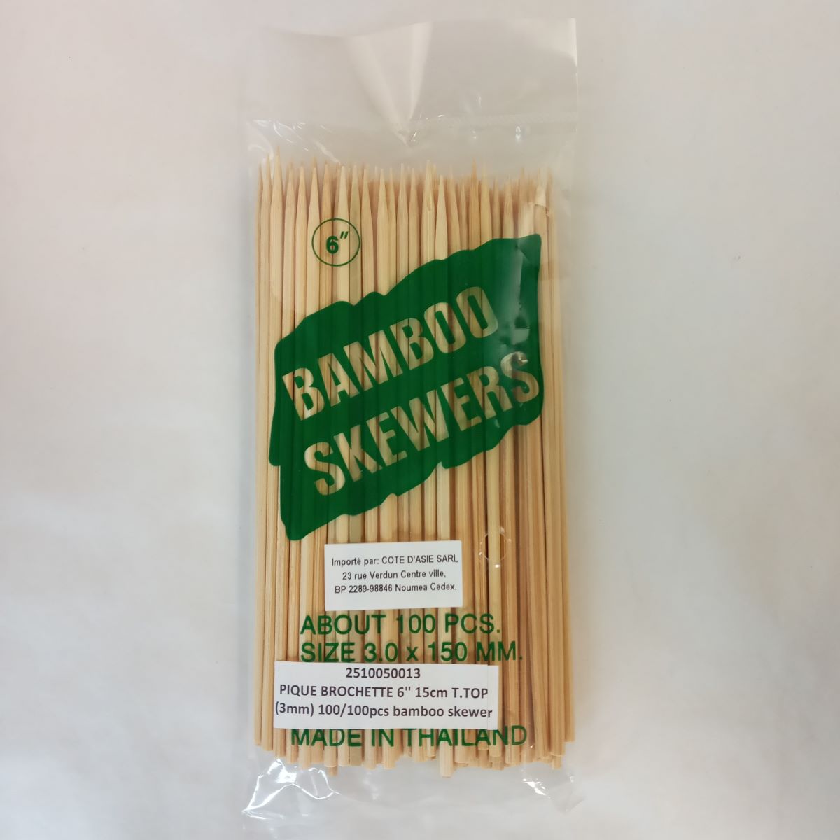 PIQUE BROCHETTE 6” 15cm T.TOP 3mm 100/100pcs bamboo skewer *R02.25*