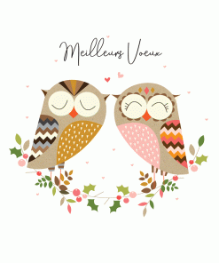 Carte Meilleurs Voeux Peony Rose Design « Owl »