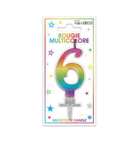 BOUGIE METALLIQUE MULTICOLORE CHIFFRE 6
