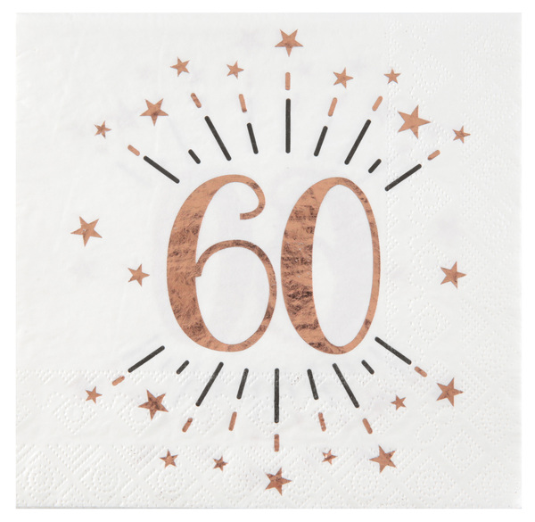 10 SERVIETTES ÂGE 60 ANS ÉTINCELANT ROSE GOLD 16,5 X 16,5 CM – Image 2