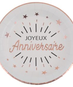 10 ASSIETTES “JOYEUX ANNIVERSAIRE” ROSE GOLD ÉTINCELANT 22.5 CM
