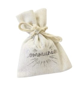 Sac à Dragées en lin « Communion » Argent – Lot de 4