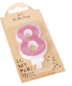BOUGIE CHIFFRE “8” PAILLETTES ROSE GOLD 7.3CM AVEC BOBECHE