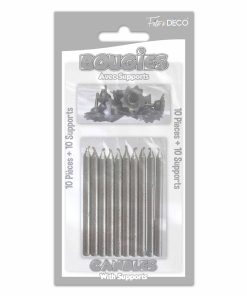 10 BOUGIES PAILLETTÉES AVEC SUPPORTS ARGENT
